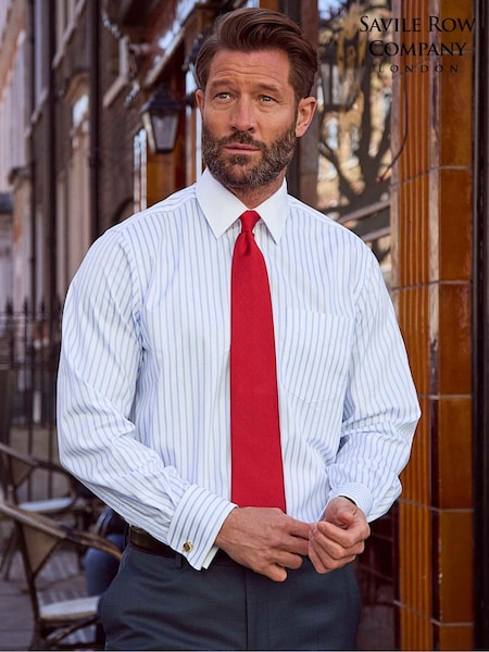 Savile Row Company Classic Fit Blue Stripe Cotton Winchester Formal Shirt (W84128) | AZN 138