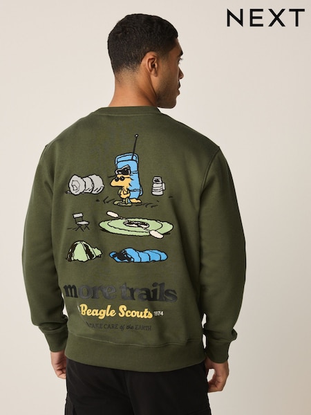 كاكي أخضر - Snoopy License Graphic Crew Neck Sweatshirt (W84170) | ‏175 د.إ.‏