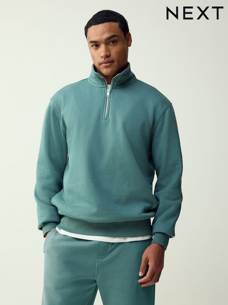 Blågrønn Blå - Kvart glidelås - Cotton Rich Jersey Sweatshirt (W84191) | kr427