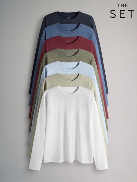 The Set Multi 7 Pack 100% Cotton Long Sleeve T-Shirts (W84374) | €47