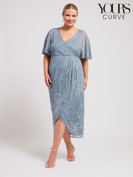 Синий - Yours Curve Luxe Embellished Wrap Maxi Dress (W84427) | €166