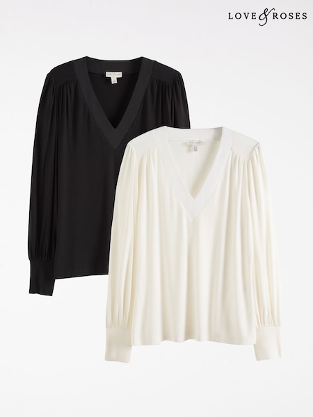 Love & Roses V Neck Chiffon Mix Jersey Top 2 Pack (W84429) | 54 €