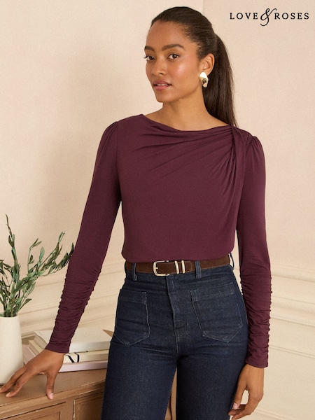 Love & Roses Black Cherry Cowl Neck Long Sleeve Jersey Top (W84430) | €28