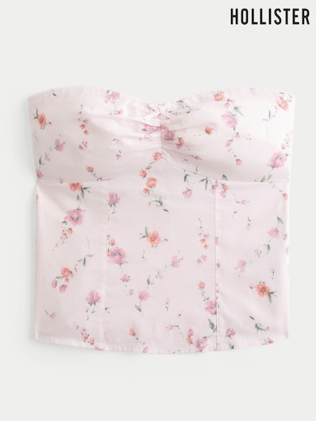 Hollister Pink Strapless Pico Lace Edge Bow Boobtube (W84647) | R$ 275 - R$ 295