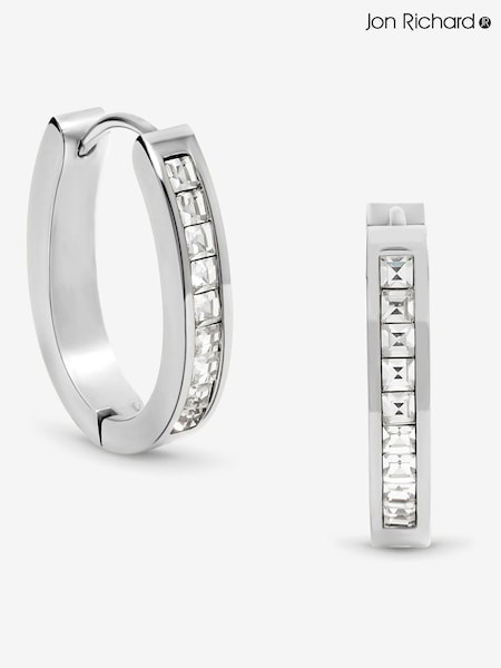 Jon Richard Silver Plated Waterproof Crystal And Polished Hoop Earrings (W84657) | €25