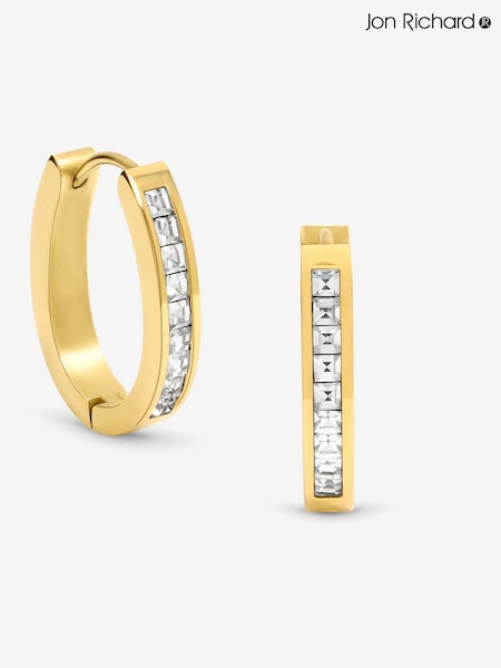 Jon Richard Gold Plated Waterproof Crystal And Polished Hoop Earrings (W84662) | €25