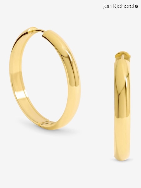 Jon Richard Gold Plated Waterproof Large Flat Surface Hoop Earrings (W84674) | €32