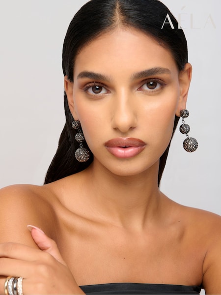 Aela Statement Shambala Drop Black Earrings (W84689) | 81 QAR