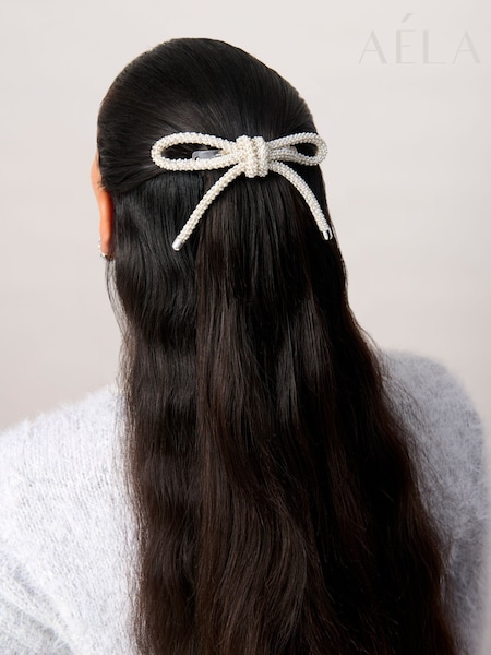 Aela Silver Tone Sparkle Bow Barrette Clip (W84694) | € 24