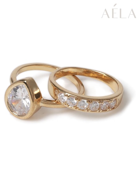 Aela Gold Tone Diamond Simulant Teardrop Rings Multipack (W84717) | €33