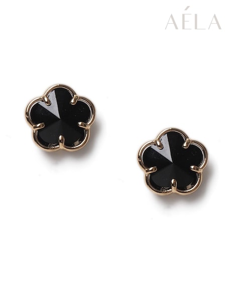 Aela Facet Flower Black Earrings (W84721) | 130 LEI