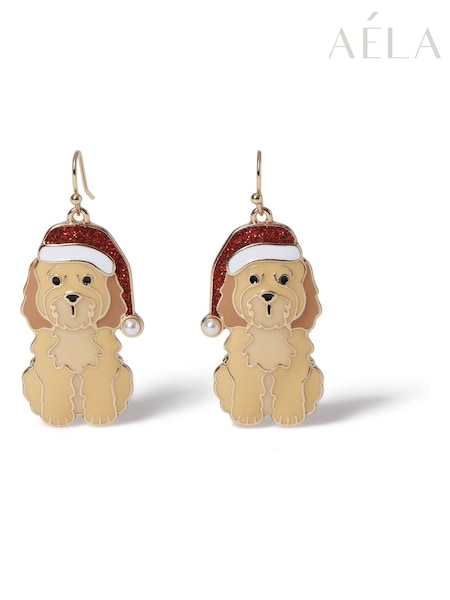 Aela Gold Tone Christmas Cockapoo Drop Earrings (W84726) | €16