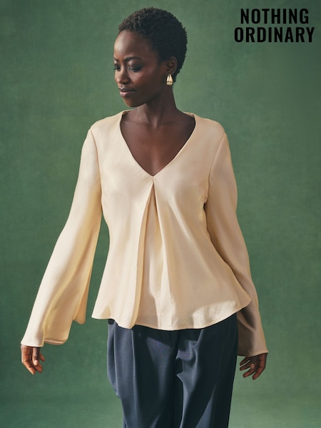 Nothing Ordinary Gold Satin Metallic Long Sleeve Blouse (W84891) | €102