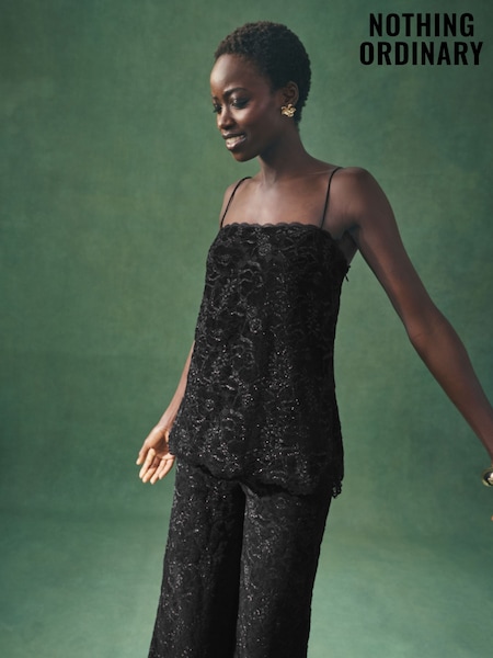 Nothing Ordinary Black Sparkle Lace Longline Cami (W84897) | €115.50