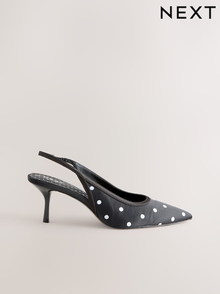 Black/White Forever Comfort® Polka Dot Point Slingback Heels (W85057) | €38