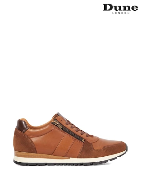 Dune London Brown Thame Side Zip Detail Runner Trainers (W85080) | €138