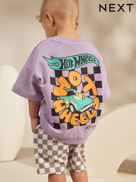 סגול עדין - Hot Wheels Check Short T-Shirt Set (9mths-8yrs) (W85107) | ‏75‏₪ - ‏92‏ ₪