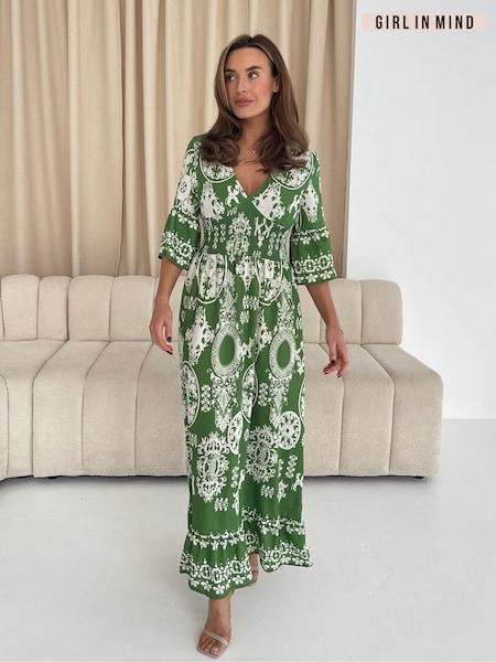 Girl In Mind Green Dorothy Border Print Maxi Dress (W85119) | €66