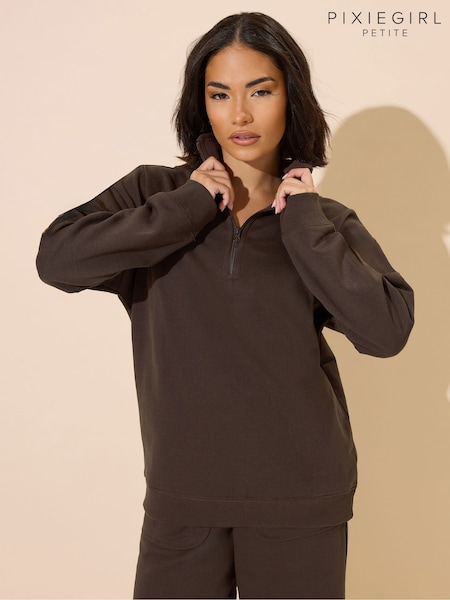 PixieGirl Petite Brown Petite Funnel Zip Sweatshirt (W85202) | €36