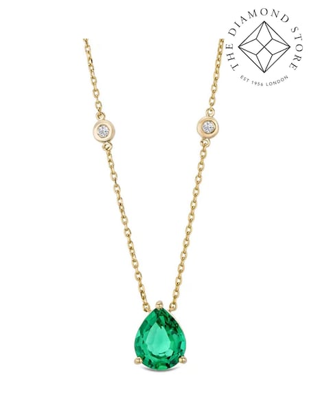 The Diamond Store Green Astra 2.40ct H/SI Pear Cut Lab Emerald Necklace in 18K Gold Vermeil (W85273) | €203