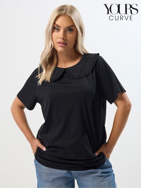 Preto - Yours Curve Peter Pan Lace Collar Top (W85280) | R$ 195