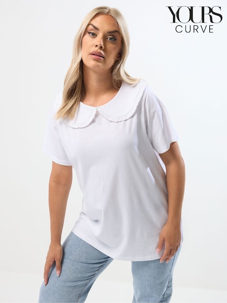 Branco - Yours Curve Peter Pan Lace Collar Top (W85281) | R$ 195