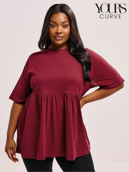 Yours Curve Red Peplum Cotton Short Sleeve Top (W85285) | €25