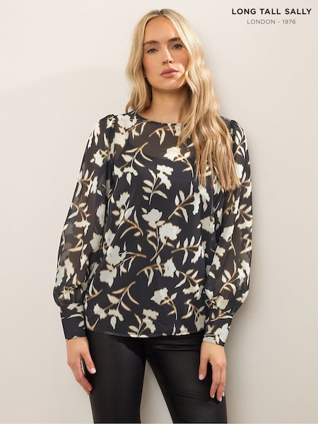 Long Tall Sally Black Scoop Neck Georgette Top (W85289) | €37