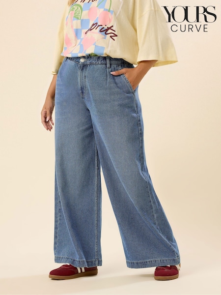 Yours Curve Blue Rigid Palazzo Jeans (W85292) | 183 QAR