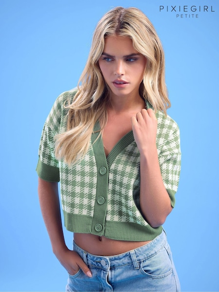 PixieGirl Petite Short Sleeve Gingham Cardigan (W85301) | R$ 285