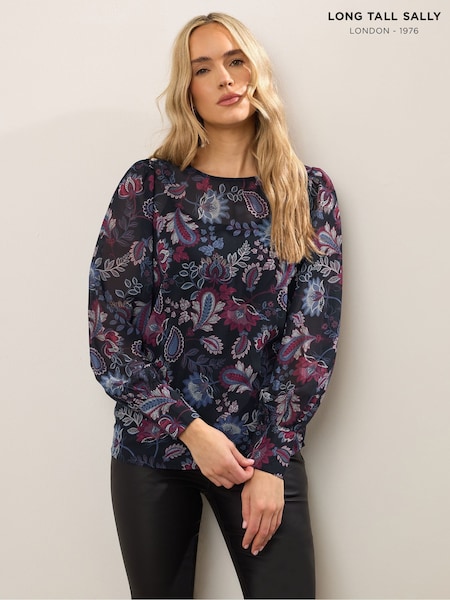 Long Tall Sally Black chrome Scoop Neck Georgette Top (W85305) | €37