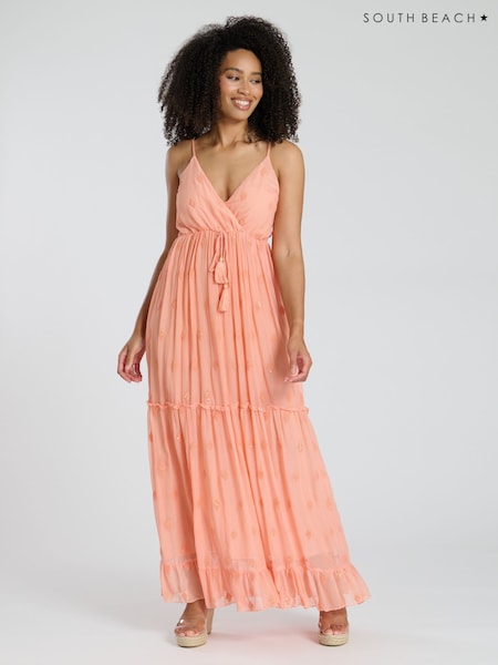 South Beach Coral Sequin Detail Cami V-Neck Maxi Dress (W85354) | €58