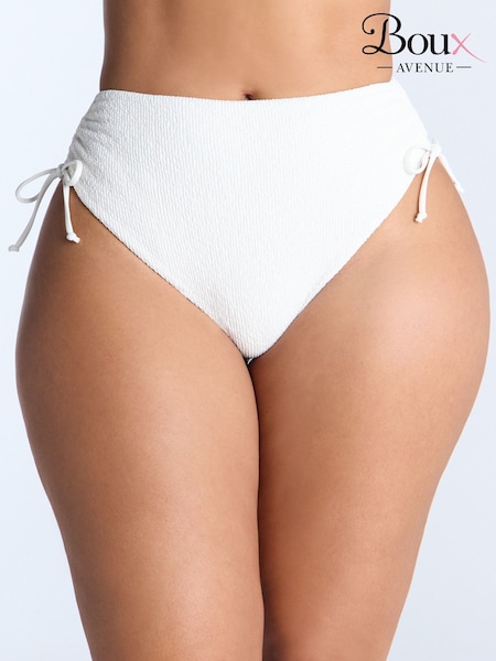 Boux Avenue Ibiza Texture Ruched High Waist White Bikini Briefs (W85358) | R$ 235