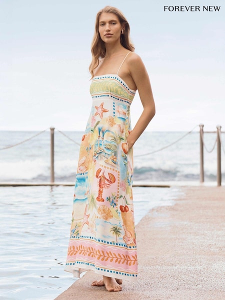 Forever New Cream Amari Contains Linen Midi Dress (W85380) | €140