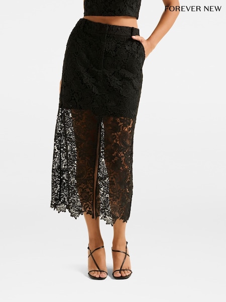 Forever New Black Lana Lace Midi Skirt (W85394) | €77