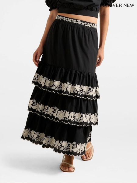 Forever New Black Blaire Embroidery Maxi Skirt (W85396) | €89