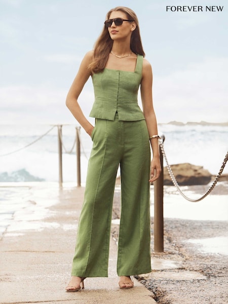 Forever New Green Pure Linen Posey Square Neck Waistcoat (W85401) | €84