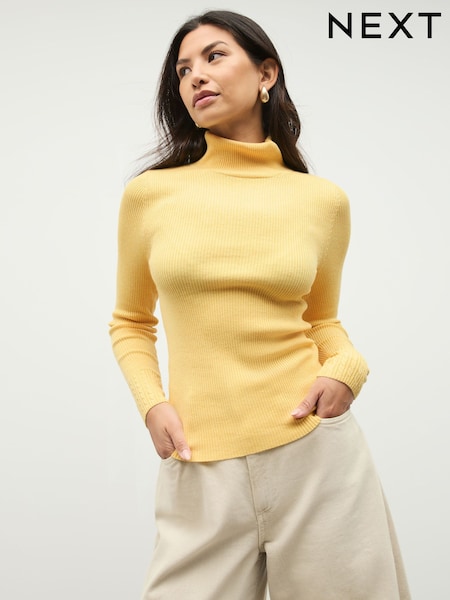 Amarelo - Roll Neck Ribbed Jumper With Wool (W85425) | R$ 175