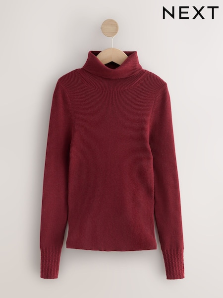 Dark Burgundy Red - Roll Neck Ribbed Jumper With Wool (W85426) | R$ 175