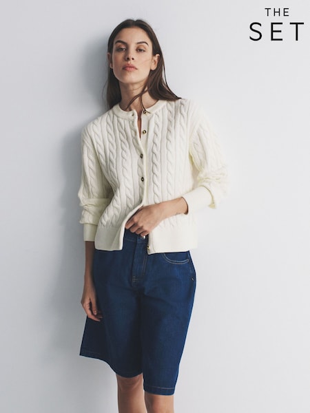 The Set 2 Pack Knitted Cable Cardigan Navy Blue/Cream (W85518) | SGD 68