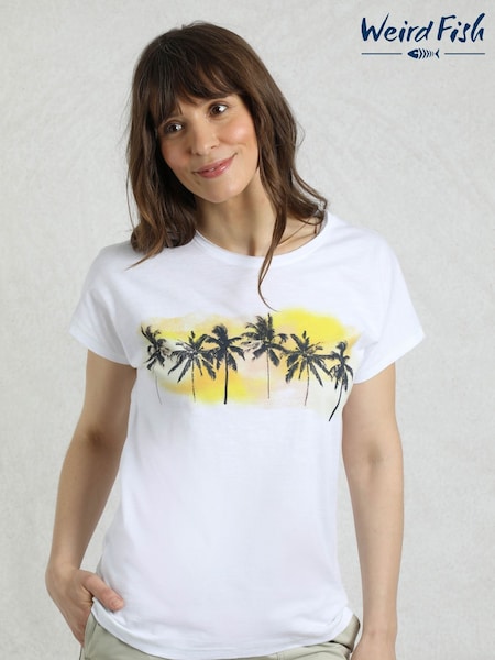 Weird Fish White Painterly Palm Graphic Print T-Shirt (W85578) | R$ 445 - R$ 640