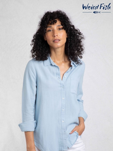 Albastru - Weird Fish Layla Linen Rich Shirt (W85581) | 164 LEI - 372 LEI