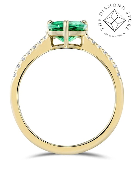 The Diamond Store Green Astra 2.30ct H/SI Pear Cut Lab Emerald Solitaire with Side Stones Ring in 18K Gold Vermeil (W85591) | €224