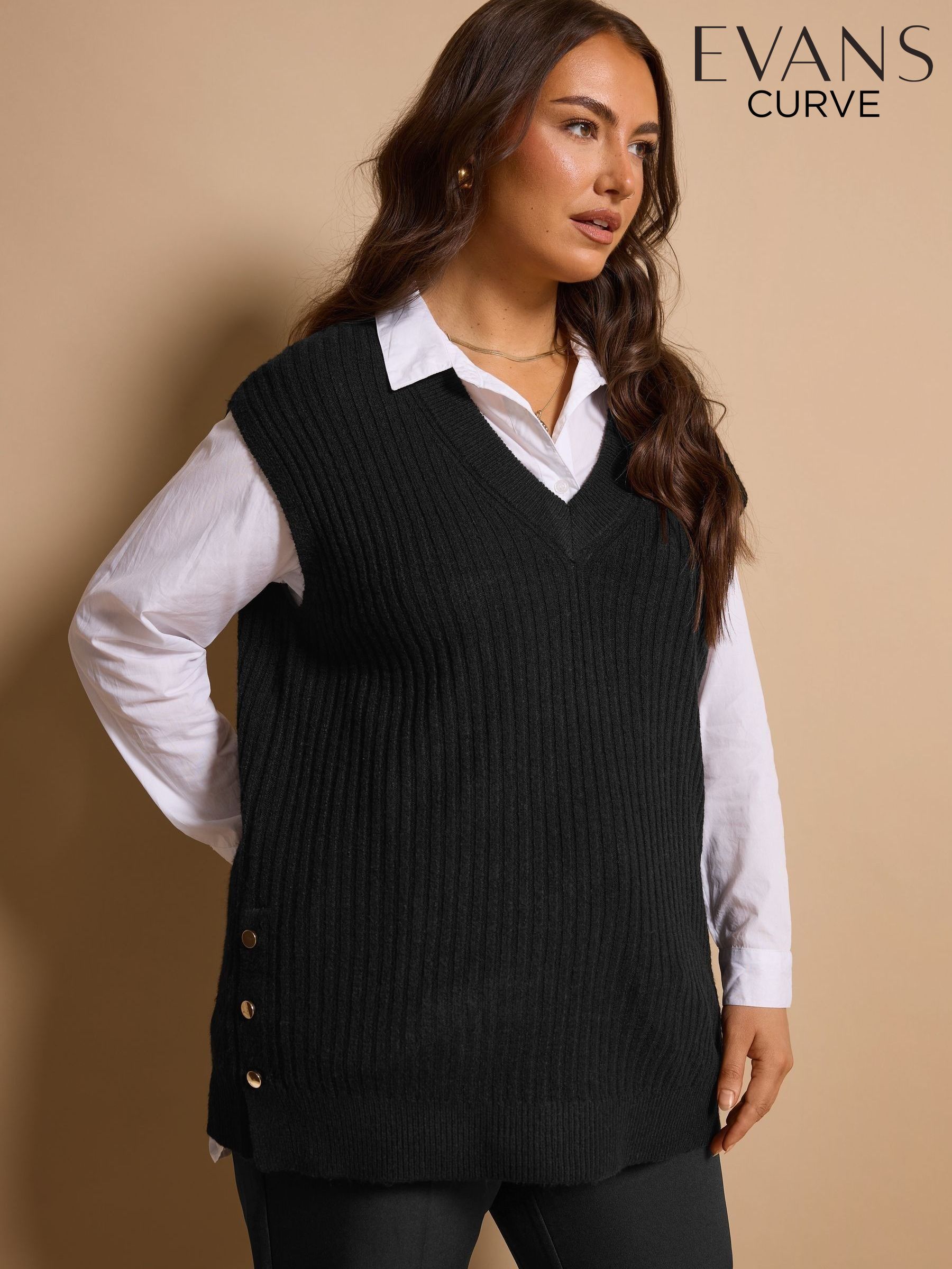 Women's Vests Black Knitted V-Neck Tops | Next Oman