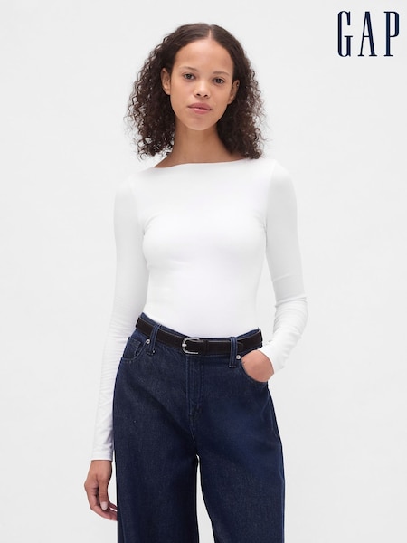Gap White CloseKnit Jersey Boatneck Open-Back T-Shirt (W85620) | €25