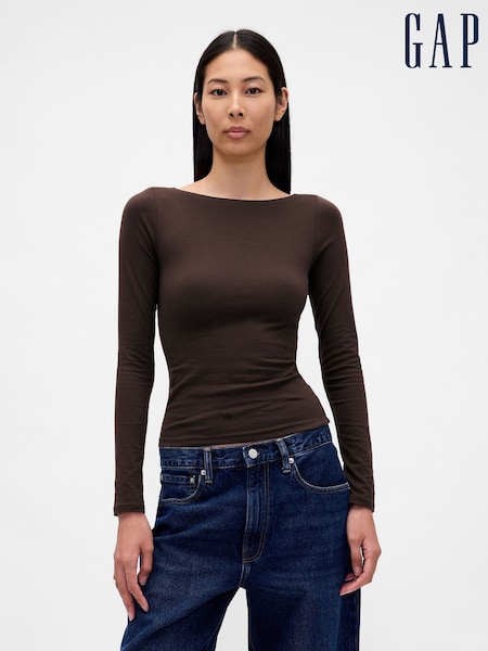 Gap Brown CloseKnit Jersey Boatneck Open-Back T-Shirt (W85625) | €25