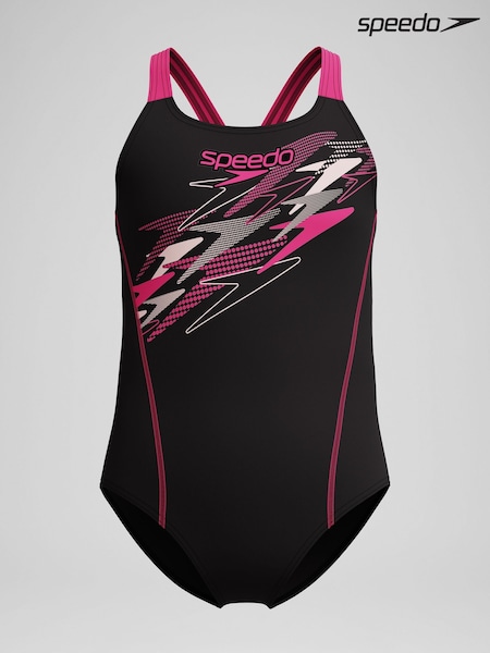 Speedo Black Medley Logo Medalist One Piece Swimsuit (W86311) | SGD 36