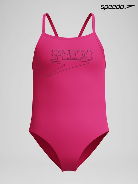 Speedo Pink Endurance+ Logo Thinstrap One Piece Swimsuit (W86323) | SGD 46