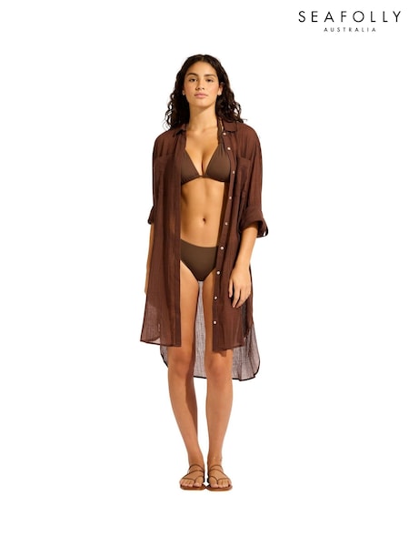 Seafolly Beach Edit Crinkle Twill Beach Brown Coverup (W86386) | R$ 790