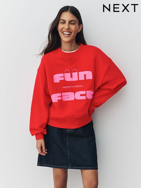 Red Graphics 'Fun Fact' Conversational Long Sleeve Crew Neck Sweatshirt (W86396) | €36